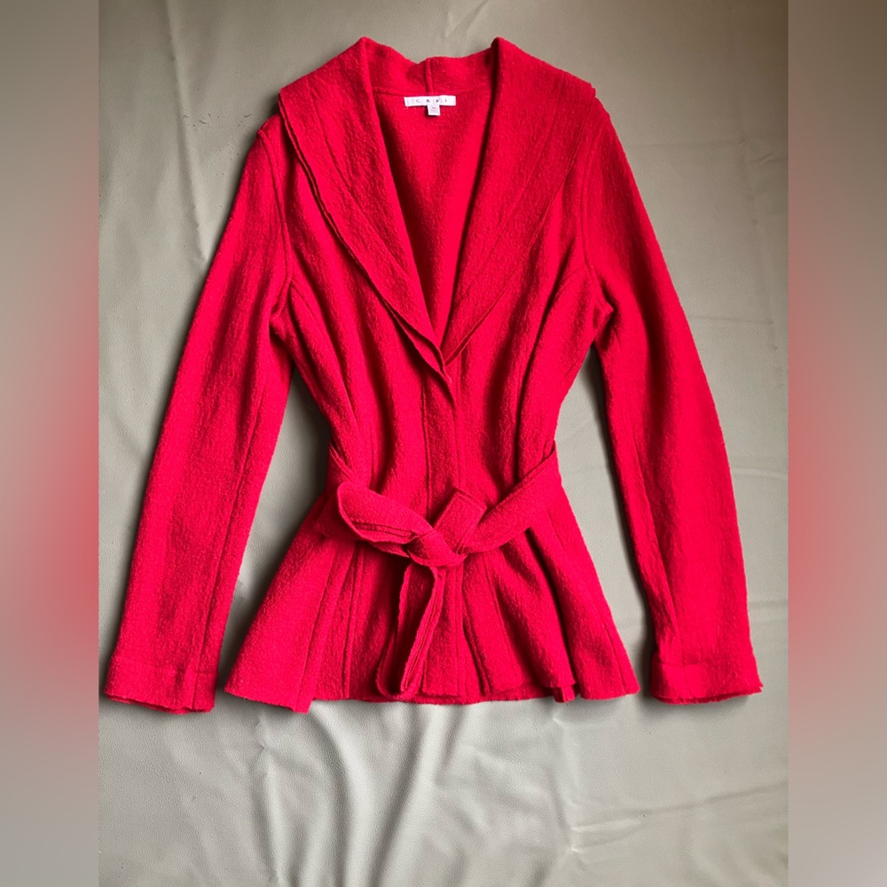 CAbi Style 167 Red 100% Merino Wool Shawl Wrap Cardigan Belt Size Medium